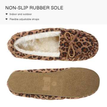FIBURE Womens Moccasin Slippers Micro Suede Cozy Indoor Outdoor House Shoes Leopard Size 8 US