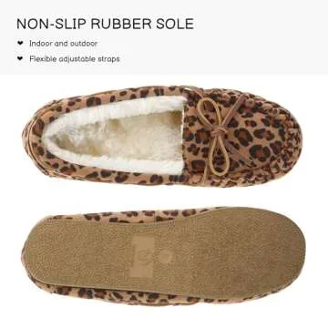 FIBURE Womens Moccasin Slippers Micro Suede Cozy Indoor Outdoor House Shoes Leopard Size 8 US
