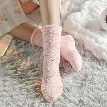 Fuzzy Socks for Women Fluffy Cozy Warm Soft Plush Slipper Socks for Sleeping Girls Comfy Purple Pink...