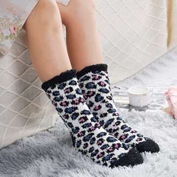 Fuzzy Socks for Women Fluffy Cozy Warm Soft Plush Slipper Socks for Sleeping Girls Comfy Purple Pink Holiday Home Socks Winter 6 Pairs