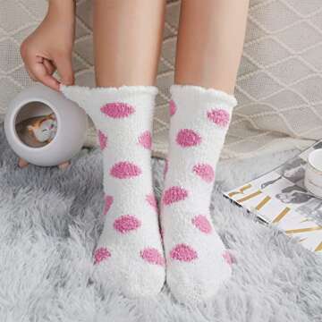 Fuzzy Socks for Women Fluffy Cozy Warm Soft Plush Slipper Socks for Sleeping Girls Comfy Purple Pink Holiday Home Socks Winter 6 Pairs