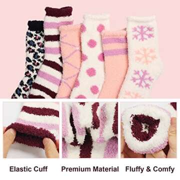 Fuzzy Socks for Women Fluffy Cozy Warm Soft Plush Slipper Socks for Sleeping Girls Comfy Purple Pink Holiday Home Socks Winter 6 Pairs