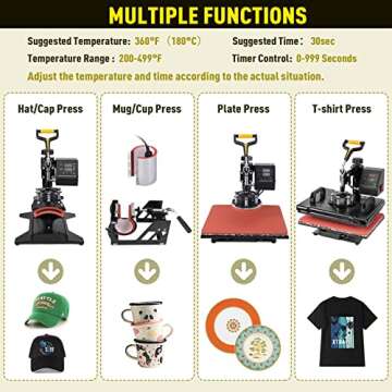 Suteck Pro 5 in 1 Heat Press Machine 12x15 inch 360 Degree Swing Away Digital Sublimation Multifunct...