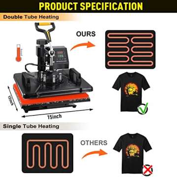 Suteck Pro 5 in 1 Heat Press Machine 12x15 inch 360 Degree Swing Away Digital Sublimation Multifunction Heat Transfer Combo for T Shirts Mugs Hat Plate Cap