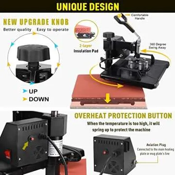 Suteck Pro 5 in 1 Heat Press Machine 12x15 inch 360 Degree Swing Away Digital Sublimation Multifunction Heat Transfer Combo for T Shirts Mugs Hat Plate Cap