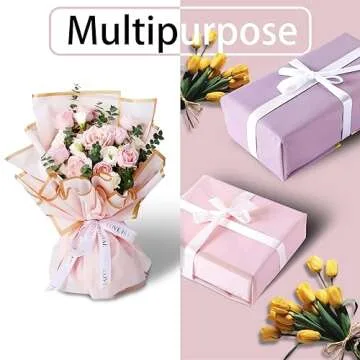 Pink Flower Wrapping Paper Bouquet with Gold Border Design, Korean Paper Style, Bouquet Wrapping Paper Waterproof Bouquet Paper Gift Wrap Floral Wrapping Paper Papel Para Flores Flower Bouquet Wrap