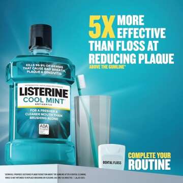 Listerine Cool Mint Mouthwash, Kills 99.9% of Germs That Cause Bad Breath, Plaque and Gingivitis, Antiseptic, Cool Mint Flavor, 1 L, 2 Pack