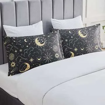 EXQ Home Satin Pillowcase for Hair and Skin Queen - Black Printed Silk Pillowcase 2 Pack 20x30 inche...