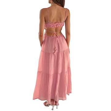 Leyajedol Women Y2k Bodycon Long Dress Spaghetti Strap Low Cut Dress Casual Backless Flowy Maxi Dress Sexy Clubwear Z-Pink