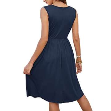 MOLERANI Women Summer Dresses Sleeveless Casual Loose Swing Button Down Midi Dress with Pockets(Navy...