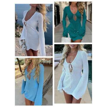 ANRABESS Womens Swimsuit Crochet Swim Cover Up Summer Bathing Suit Swimwear Hollow Out Mesh Knit Bea...