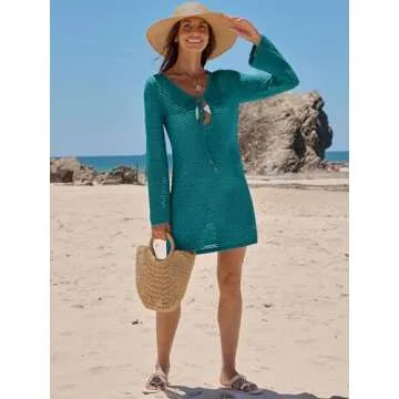 ANRABESS Womens Swimsuit Crochet Swim Cover Up Summer Bathing Suit Swimwear Hollow Out Mesh Knit Beach Dress Vacation Outfits Large