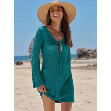 ANRABESS Womens Swimsuit Crochet Swim Cover Up Summer Bathing Suit Swimwear Hollow Out Mesh Knit Beach Dress Vacation Outfits Large