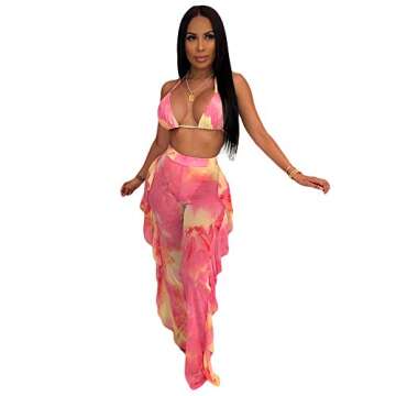 ECHOINE Women's Sexy Beach Swimsuit Mesh Cover Up See Through Two Piece Outfits Clubwear with Briefs...