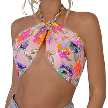 Vibrant Halter Sequin Crop Top for Daring Women