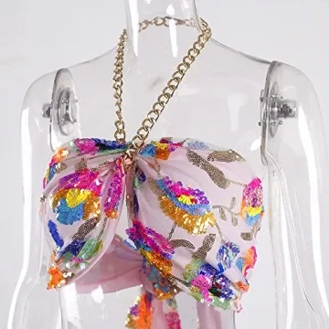 Vibrant Halter Sequin Crop Top for Daring Women