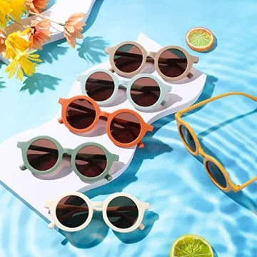 Frienda 6 Pairs Kids Round Sunglasses Cute Circle Sunglasses for Baby Toddler Infant Polarized Frame Sunglasses Retro Outdoor Glasses (Cool Colors)