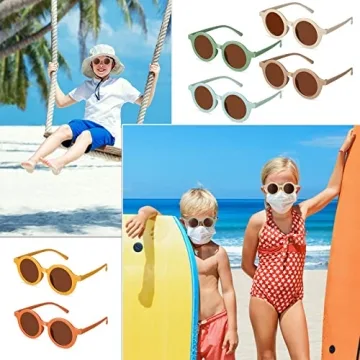 Frienda 6 Pairs Kids Round Sunglasses Cute Circle Sunglasses for Baby Toddler Infant Polarized Frame Sunglasses Retro Outdoor Glasses (Cool Colors)