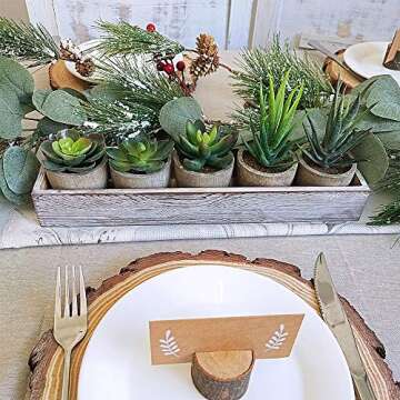 Supla Set of 5 Mini Fake Succulent Cactus Aloe Potted Plant Arrangements Decorative Assorted Potted Artificial Succulents Plants in Gray Pots Succulent Plants Wood Planter Arrangement