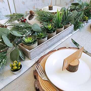 Supla Set of 5 Mini Fake Succulent Cactus Aloe Potted Plant Arrangements Decorative Assorted Potted Artificial Succulents Plants in Gray Pots Succulent Plants Wood Planter Arrangement