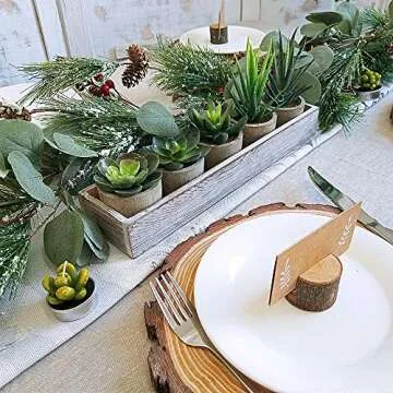 Supla Set of 5 Mini Fake Succulent Cactus Aloe Potted Plant Arrangements Decorative Assorted Potted Artificial Succulents Plants in Gray Pots Succulent Plants Wood Planter Arrangement