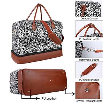 Weekender Bag with Shoe Compartment, Large Sports Gym Tote Bags, Duffle/Duffel Overnight Bags for Women/Men Travel, Canvas (Cowmooflage)