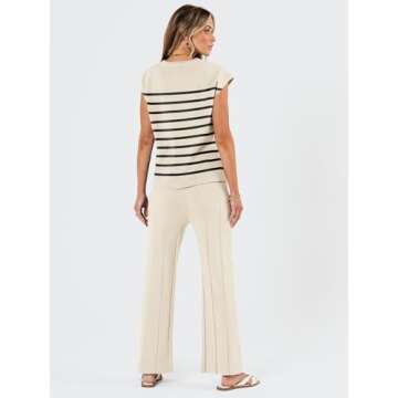 LILLUSORY 2 Piece Outfits for Women Lounge Matching Set Two Pcs Knit Tracksuit Sweatsuits Top & Pants 2025 ApricotBlack M