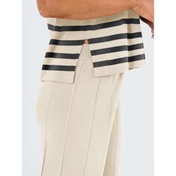 LILLUSORY 2 Piece Outfits for Women Lounge Matching Set Two Pcs Knit Tracksuit Sweatsuits Top & Pants 2025 ApricotBlack M