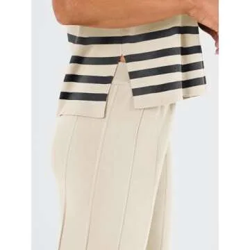 LILLUSORY 2 Piece Outfits for Women Lounge Matching Set Two Pcs Knit Tracksuit Sweatsuits Top & Pants 2025 ApricotBlack M