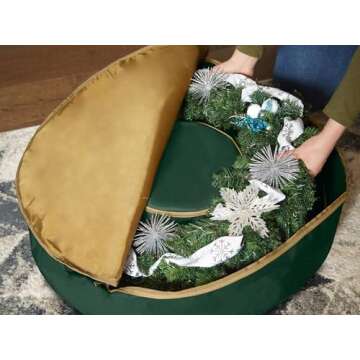 Covermates Keepsakes Christmas Wreath Storage Bag – Heavy Duty Polyester, Interior Pouch, Dual Zipper Pulls - Holiday Storage, Green