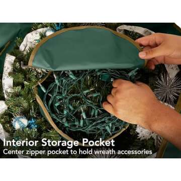 Covermates Keepsakes Christmas Wreath Storage Bag – Heavy Duty Polyester, Interior Pouch, Dual Zipper Pulls - Holiday Storage, Green