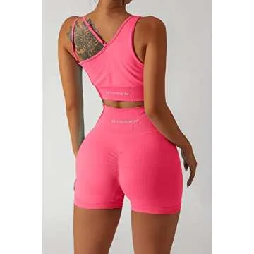 QINSEN Athletic Outfit Stylish Seamless 2 Piece Women Set