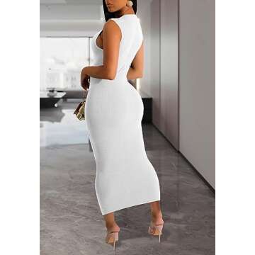 YouSexy Women's Sexy Bodycon Ribbed Tank Dress Sleeveless Casual Party Club Midi Dresses
