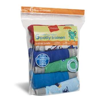 Hanes Boys' Potty Trainer Underwear, Boxer Available, 6-Pack, Briefs-Blue/Print Assorted-6 Pack, 4T