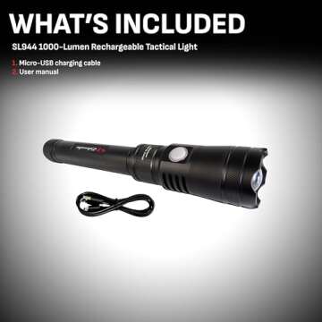 Schumacher Electric SL944 1000-Lumen Rechargeable Tactical Light – 1,640-Foot/500-Meter Range – Adjustable Beam – Dual Lighting Modes – High Lumens – USB Recharging
