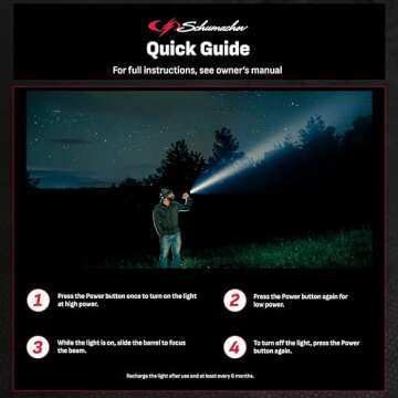 Schumacher Electric SL944 1000-Lumen Rechargeable Tactical Light – 1,640-Foot/500-Meter Range – Adjustable Beam – Dual Lighting Modes – High Lumens – USB Recharging