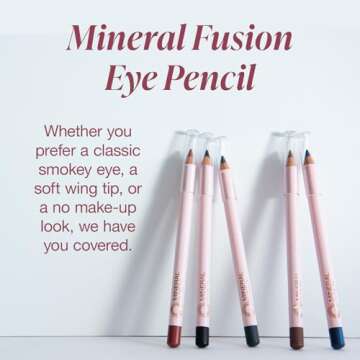Mineral Fusion Eye Pencil, Light Brown Eyeliner with Soothing Chamomile, Meadowfoam & Vitamin E, Velvety Smooth, Hypoallergenic Eye Makeup, Line & Define, Long-Lasting Eyeliner Pencil, Rough, 0.04 Oz