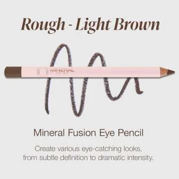 Mineral Fusion Eye Pencil, Light Brown Eyeliner with Soothing Chamomile, Meadowfoam & Vitamin E, Velvety Smooth, Hypoallergenic Eye Makeup, Line & Define, Long-Lasting Eyeliner Pencil, Rough, 0.04 Oz