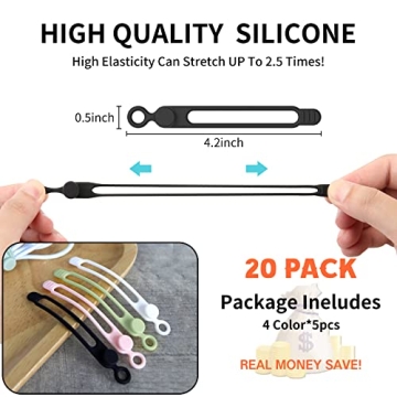 [20Park]UMUST Silicone Cable Ties,Reusable Cable Management Organizer, Multipurpose Elastic Cord Organizer for Bundling and Fastening Cable Cords Wires(black,white,pink,green)