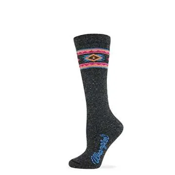 Wrangler Ladies Angora Blend Aztec Pattern Knee High Boot Socks 3 Pair Pack (US, Alpha, Medium, Regular, Regular, Denim/Brown/Charcoal)