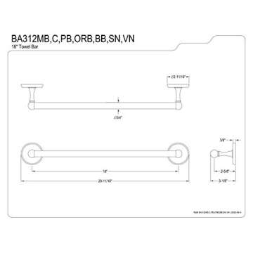 Kingston Brass BA312PB Classic 18-Inch Towel Bar - Polished Brass Elegance for Your Bathroom