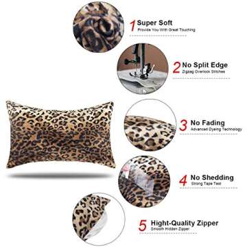 CARRIE HOME Soft Plush Leopard Print Faux Fur Lumbar Pillow Covers for Home Couch Sofa (Set of 2, 12x20 inch)