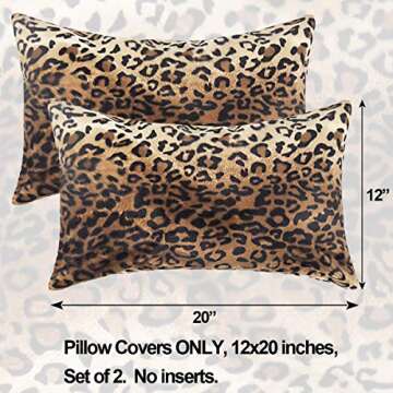 CARRIE HOME Soft Plush Leopard Print Faux Fur Lumbar Pillow Covers for Home Couch Sofa (Set of 2, 12x20 inch)
