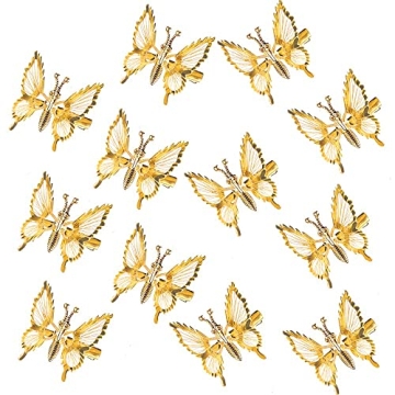Kachanaa 3D Moving Butterfly Metal Hair Styling Accessories - 12 Pcs Hollow Hair Pins, Cute Barrettes, Clamps, and Claw Clips for Women and Girls (Gold)