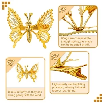 Kachanaa 3D Moving Butterfly Metal Hair Styling Accessories - 12 Pcs Hollow Hair Pins, Cute Barrettes, Clamps, and Claw Clips for Women and Girls (Gold)