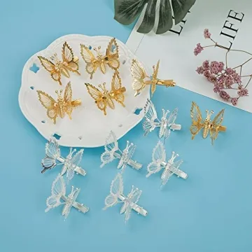 Kachanaa 3D Moving Butterfly Metal Hair Styling Accessories - 12 Pcs Hollow Hair Pins, Cute Barrettes, Clamps, and Claw Clips for Women and Girls (Gold)