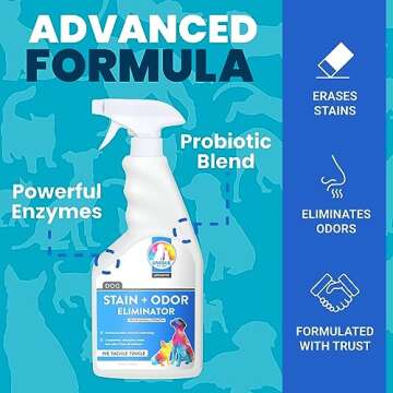 Unique Advanced Dog Odor + Stain Remover - 24 oz. Ready-to-Use Liquid Spray - Bio-Enzymatic Formula Quickly Eliminates Dog Stains and Removes Pet Odors