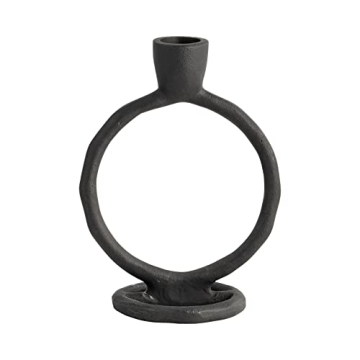 6" Round Ring Taper Candle Holder - Contemporary Black Circular Abstract Metal Candle Display for Ho...