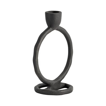 6" Round Ring Taper Candle Holder - Elegant Black Metal Decor