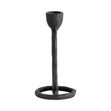 6" Round Ring Taper Candle Holder - Elegant Black Metal Decor